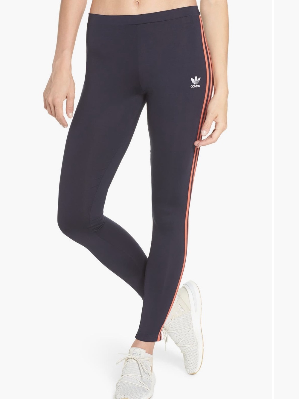 Adidas Active Icon Navy Blue & Orange 3-stripe Tights Size XL EUC